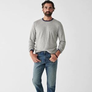 Faherty Cloud Cotton Reversible Crew Navy/Striped
